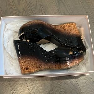 Jimmy Choo black and brown wedge sandals
